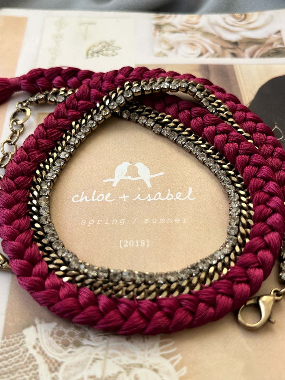 Chloe + Isabel Braided Fuchsia and Gold Necklace, EUC